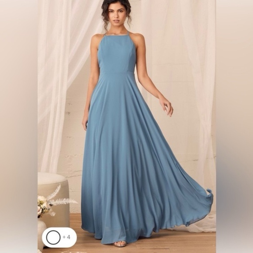 Lulu's Blue Halter Sleeveless A-line Gown